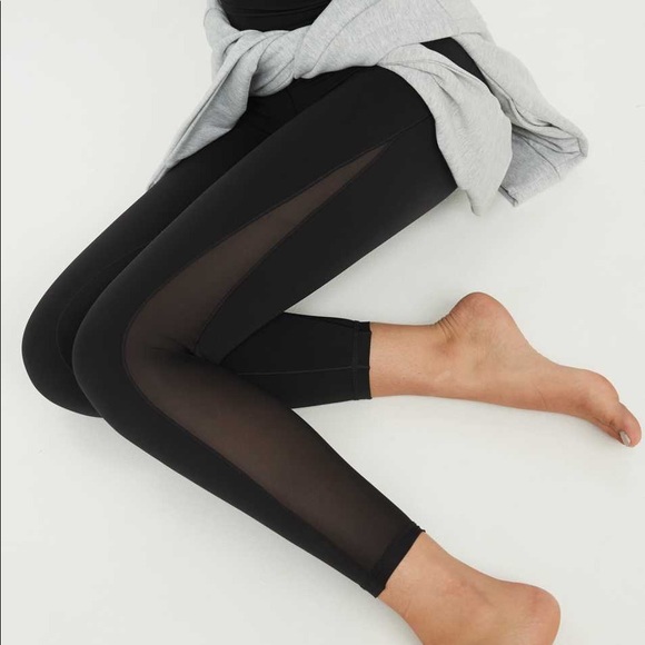 AERIE Offline Black Mesh Panel High Rise Leggings